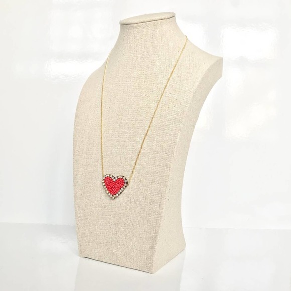 NEW Gold Plated Red Heart Beaded Statement Necklace Never Worn Handmade $75 - Picture 1 of 4